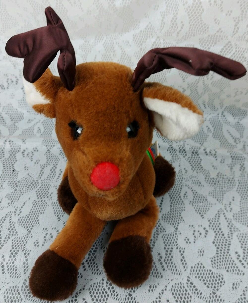 Dakin Rudolph Plush Red Nosed Reindeer Brown Red Christmas 10" Stuffed 1984